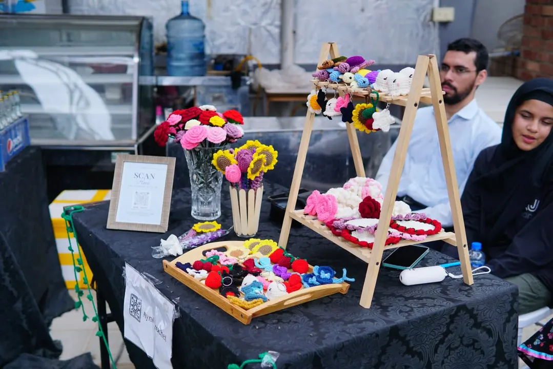 Crochet flowers and gifts at a stall at ELARA MUN I